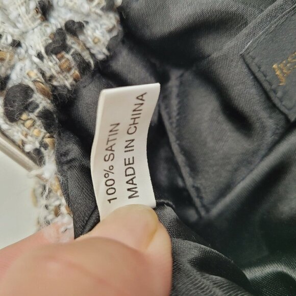 Vintage Jessica McClintock Tweed Handbag Purse Kiss Lock White Black Brown Small - Picture 10 of 11